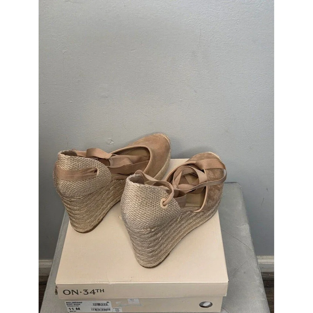 On 34th Mel8nda Buff Nude Espadrille Wedge Sandals with Ankle Tie, Sz 11, NIB